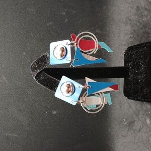 Vintage silver tone blue red fun dangle stud earrings